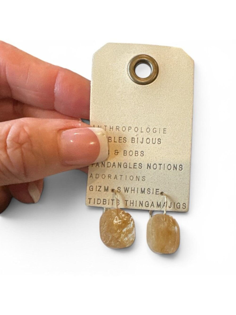 NWT Anthropologie Large Rutilated Quartz Dangle Drop Earrings Square Faceted